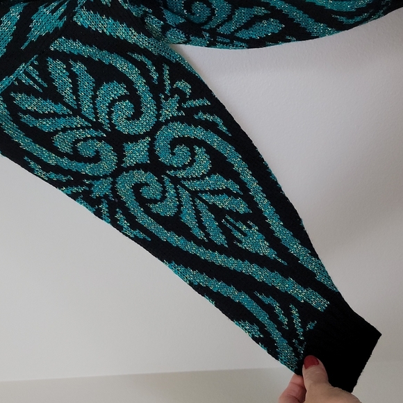 Vintage G. F. C. Green & Black Sparkly Mock Neck Sweater M - Picture 4 of 8